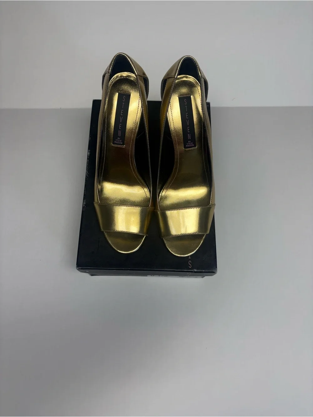Steven By Steve Madden Gold Patent Open-Toe Heels
